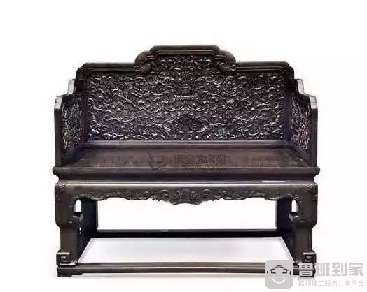 清代紫檀雕西番莲“庆寿”纹宝座