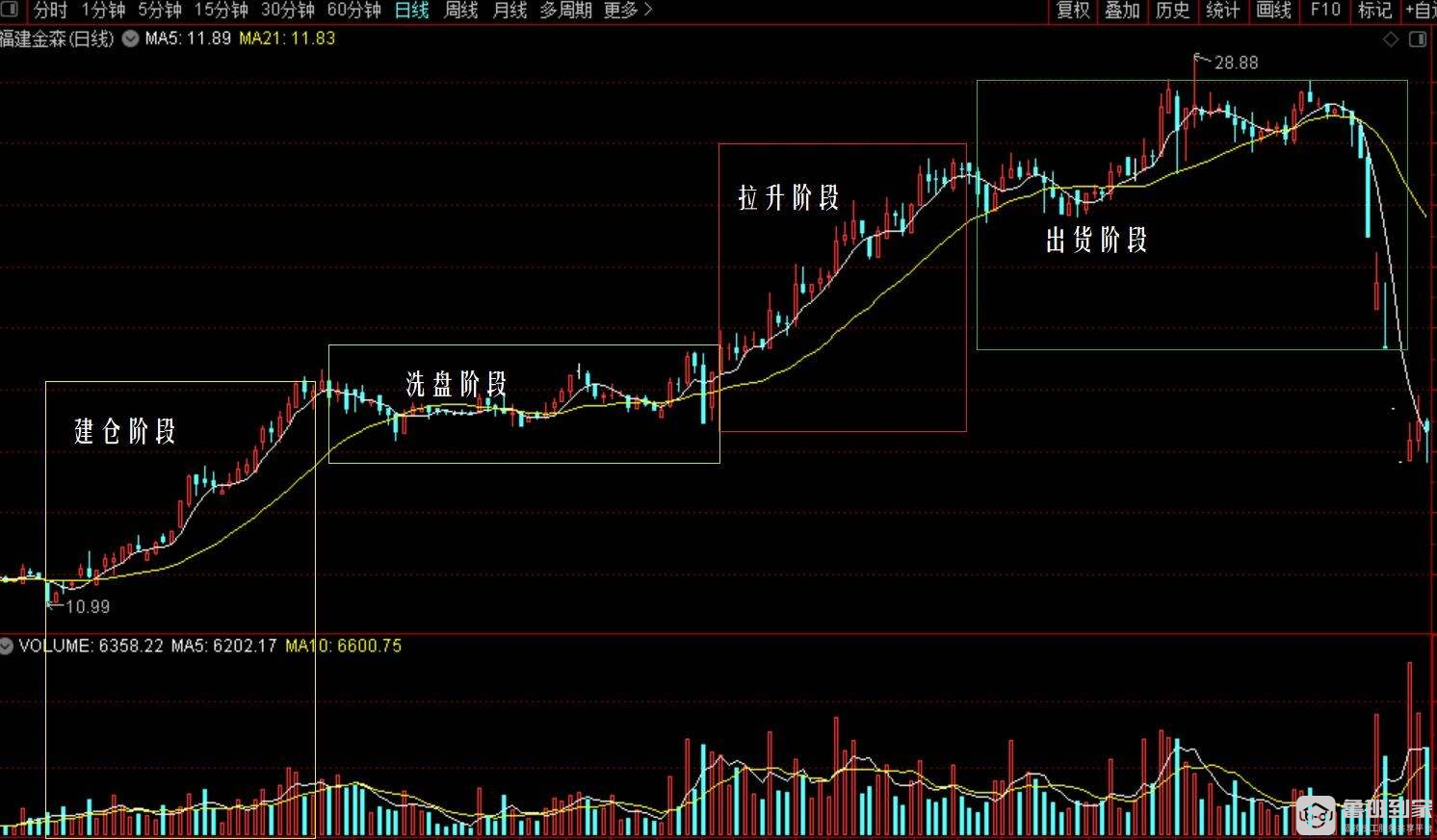 股票成交量中的红色和绿色各自代表什么？